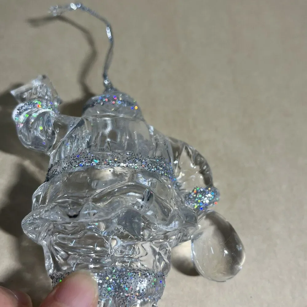 Set of 5 Acrylic Iridescent Glitter Christmas Tree Ornaments Santa, Bear, Grapes